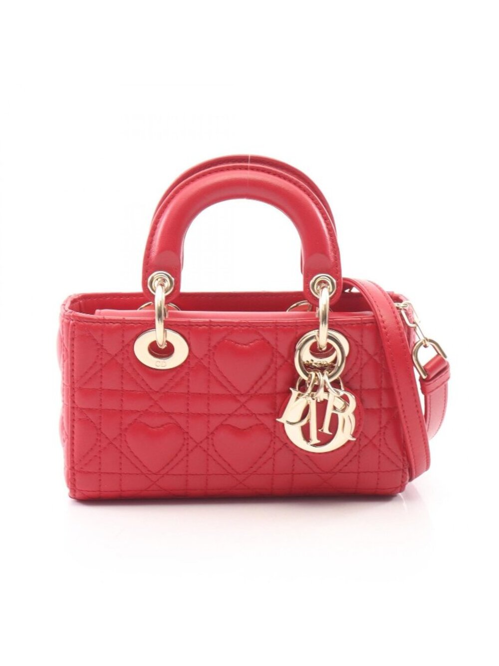 Dior Handbag Lady D-joy Micro Cannage 2-Way Red Leather Tote